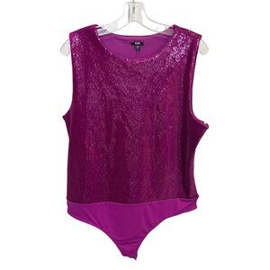 Express Body Contour Purple Sequin Sleeveless Bodysuit Party Sparkle - Size XL